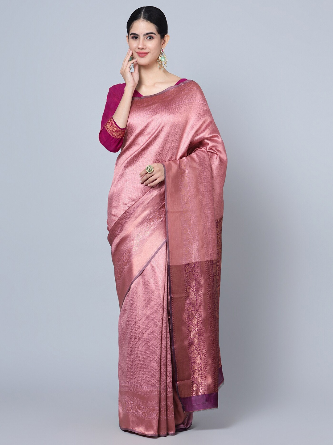 

TIEXA Woven Design Zari Pure Silk Banarasi Saree, Pink