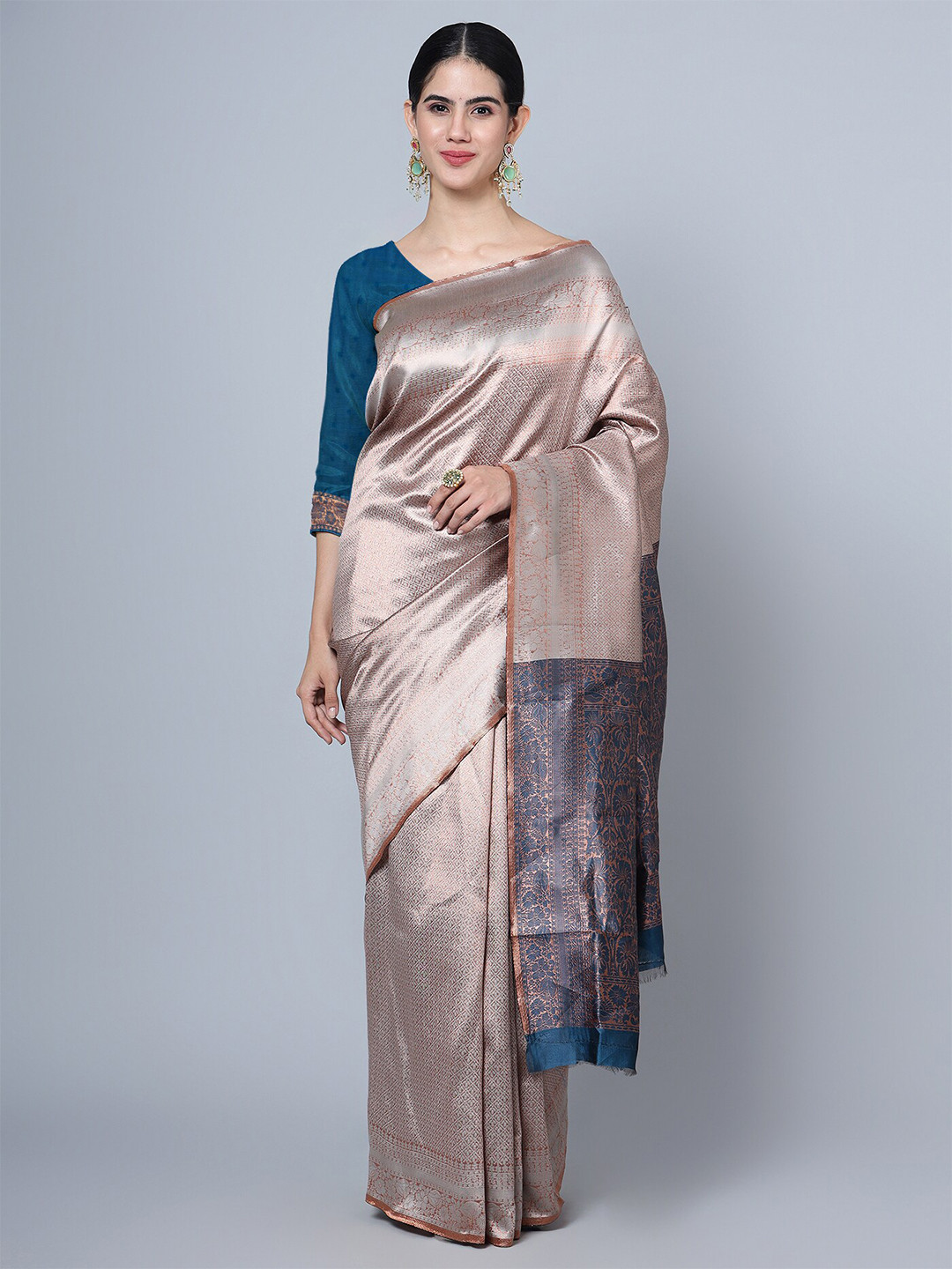 

TIEXA Woven Design Zari Pure Silk Banarasi Saree, Brown