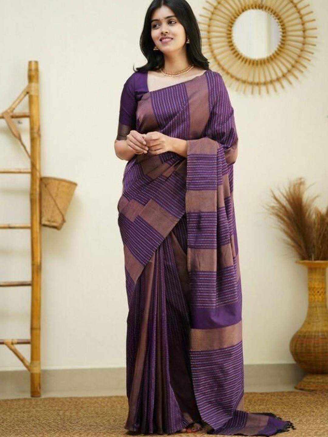 

TIEXA Woven Design Zari Pure Silk Banarasi Saree, Purple