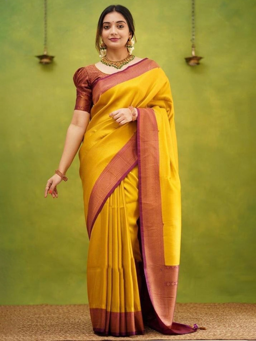 

TIEXA Woven Design Zari Pure Silk Banarasi Saree, Mustard