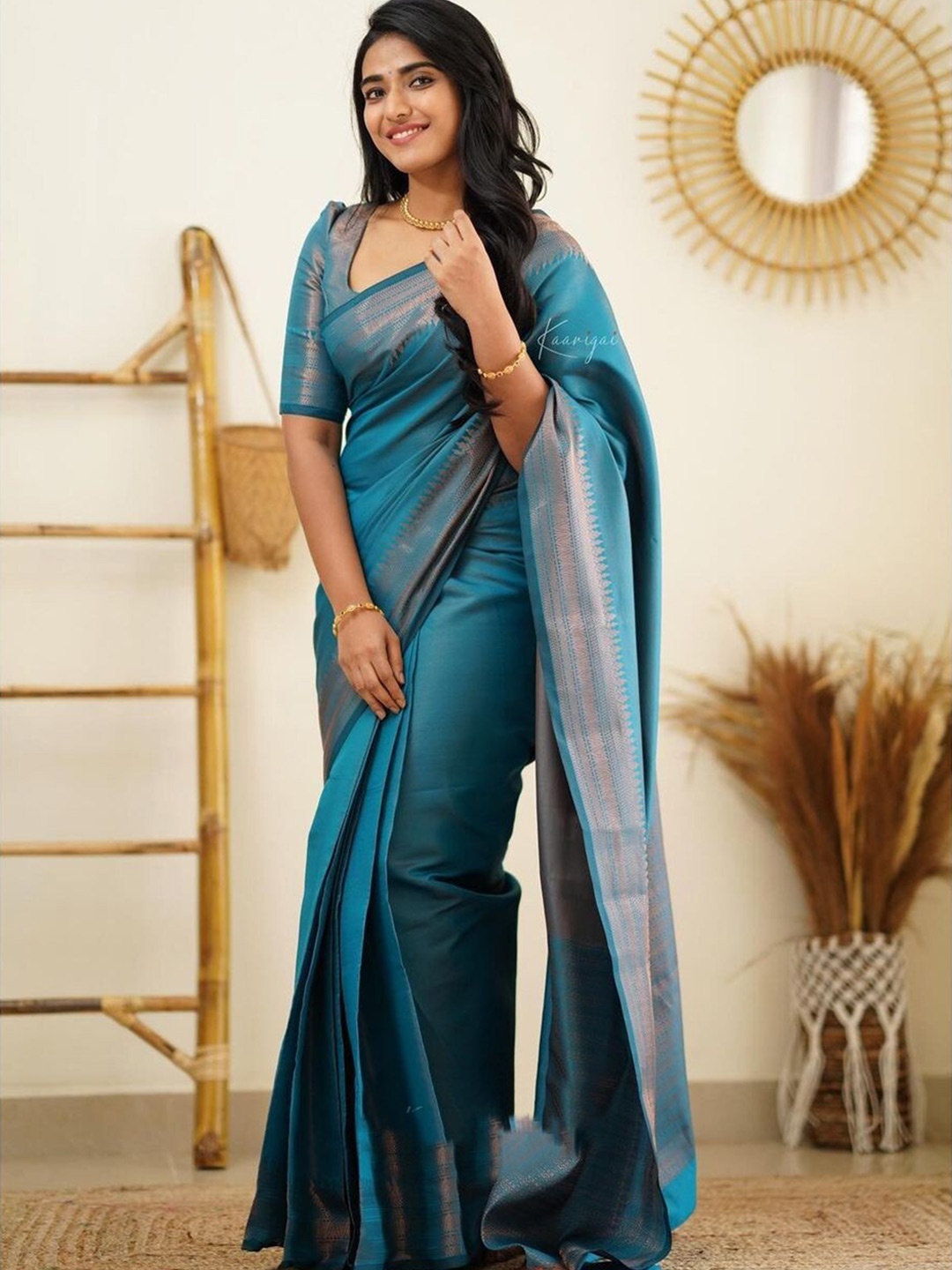 

TIEXA Zari Pure Silk Banarasi Saree, Teal