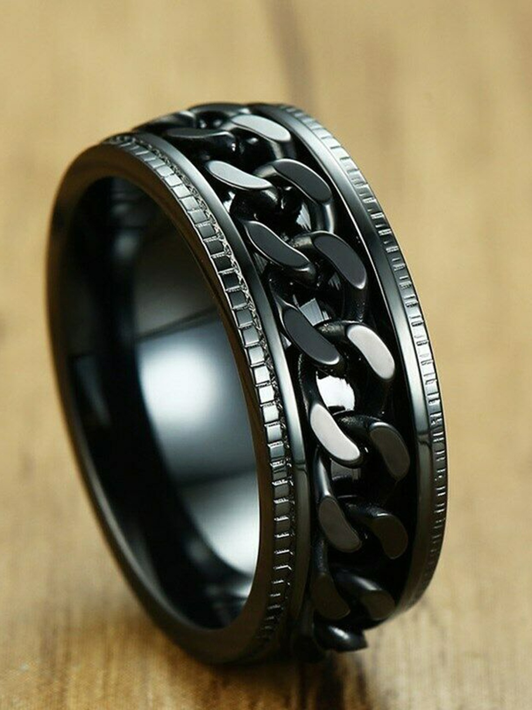 

MEENAZ Men Silver-Plated Chain Linked Finger Ring, Black