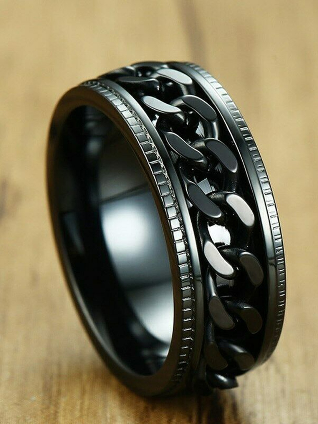 

MEENAZ Men Silver-Plated Chain Linked Finger Ring, Black
