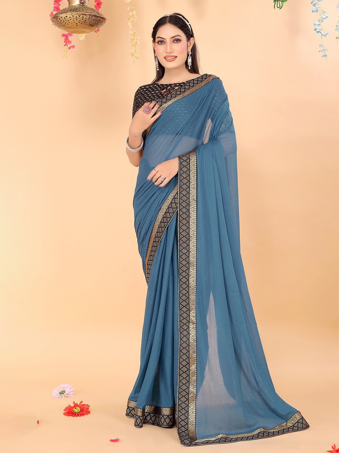 

KALINI Zari Art Silk Saree, Teal