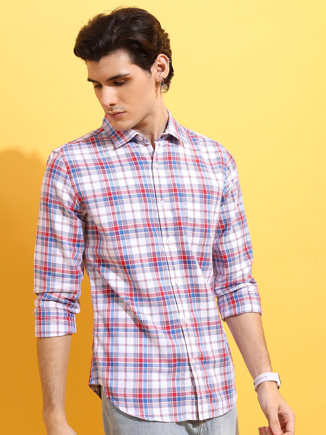 

HIGHLANDER Red Slim Fit Tartan Checked Opaque Casual Shirt