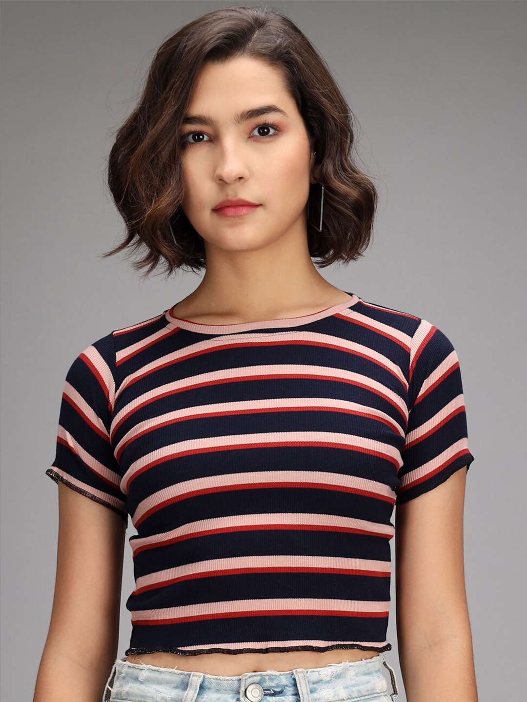 

BAESD Striped Crop Top, Navy blue