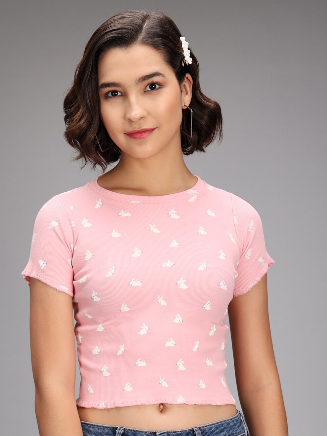 BAESD Conversational Printed Crop Top, Pink