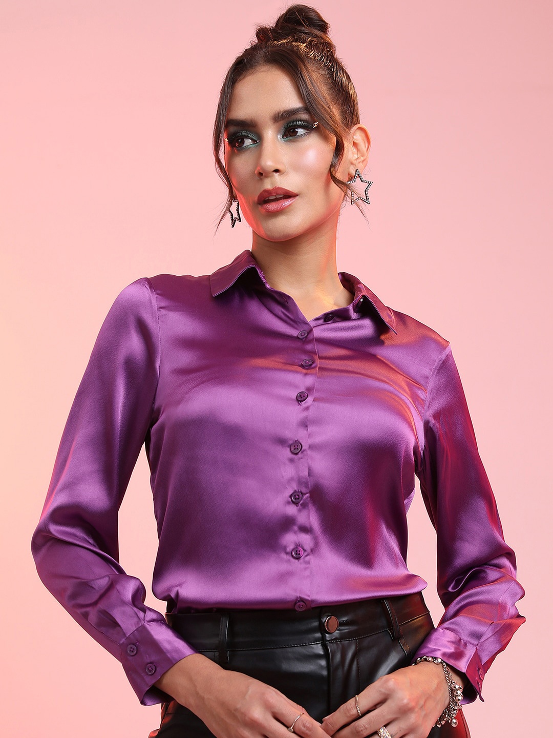 

Tokyo Talkies Spread Collar Casual Shirt, Purple