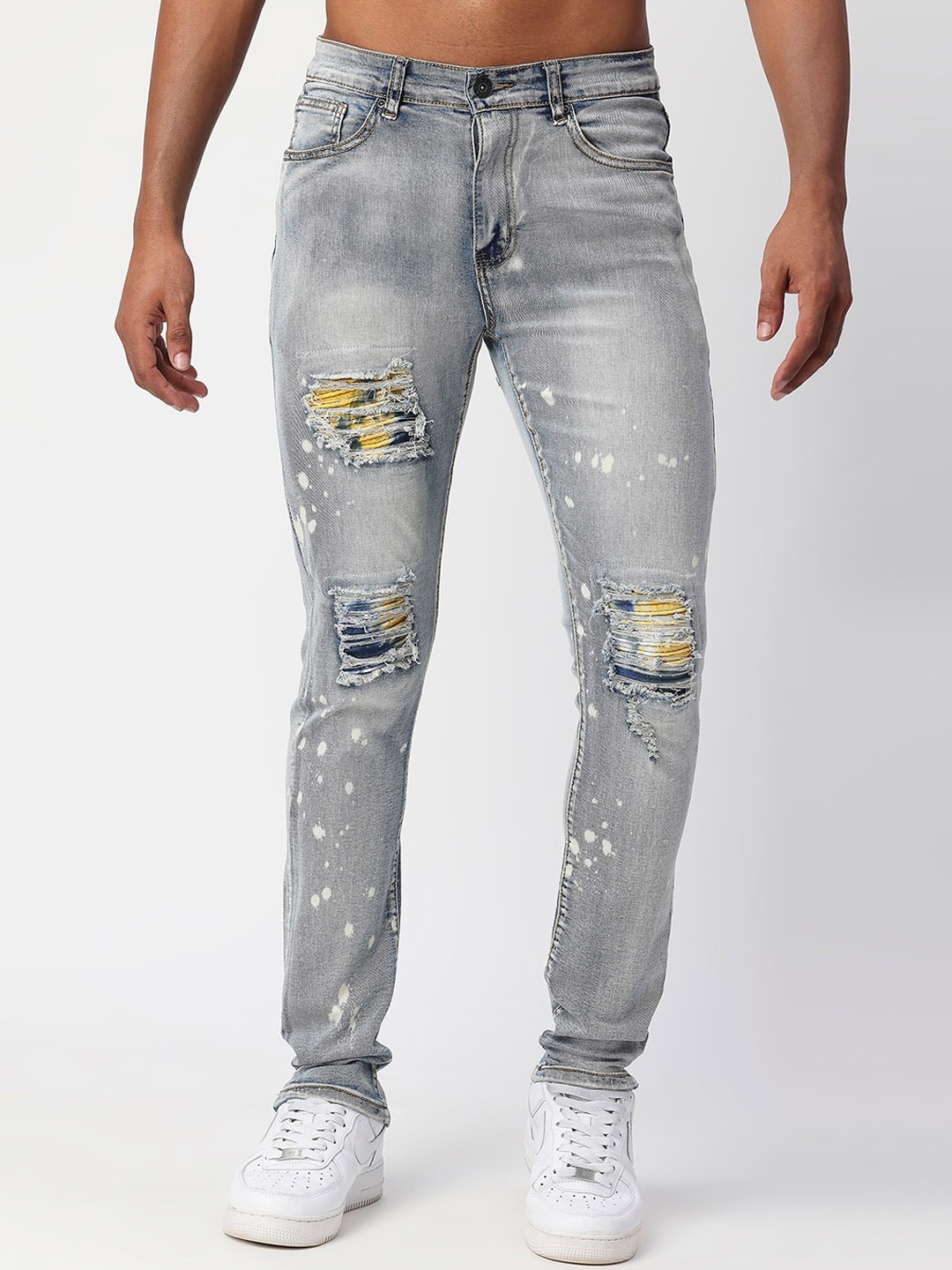 

WAIMEA Men Highly Distressed Heavy Fade Slim Fit Stretchable Jeans, Blue