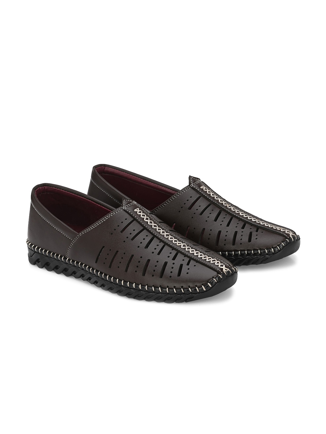 

Azzaro Black Men Laser-Cuts Lightweight Slip On Sneakers, Brown