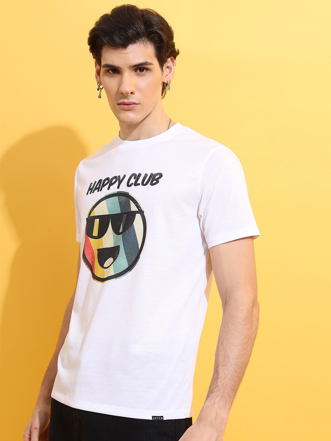 

KETCH Graphic Printed Round Neck Relaxed Fit T-shirt, White
