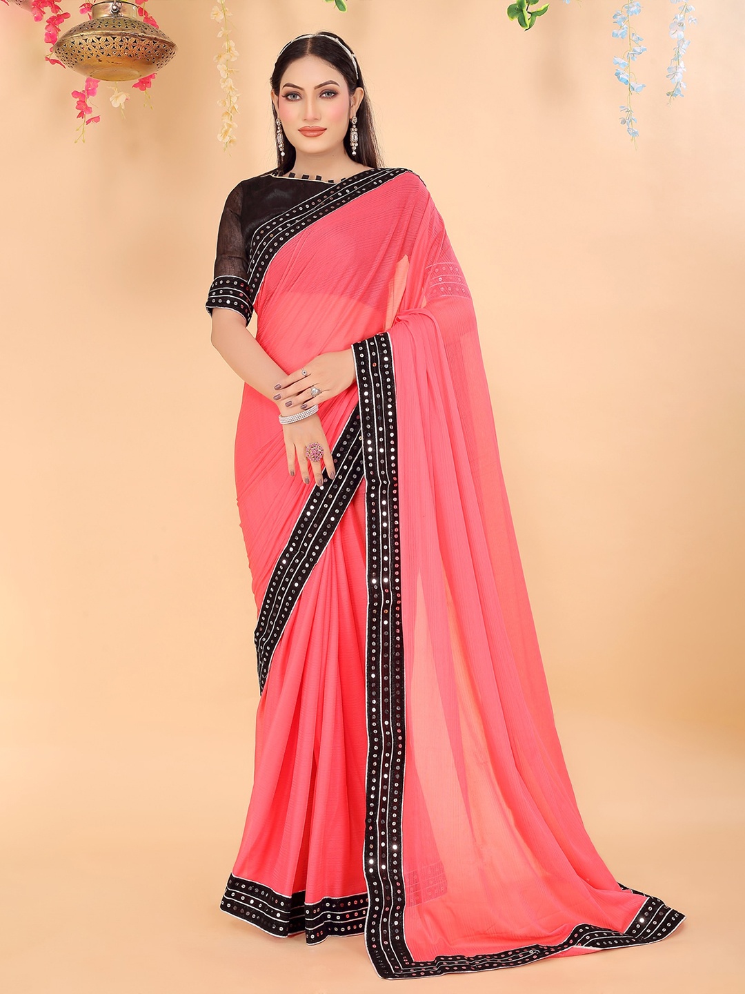 

KALINI Sequinned Art Silk Saree, Pink