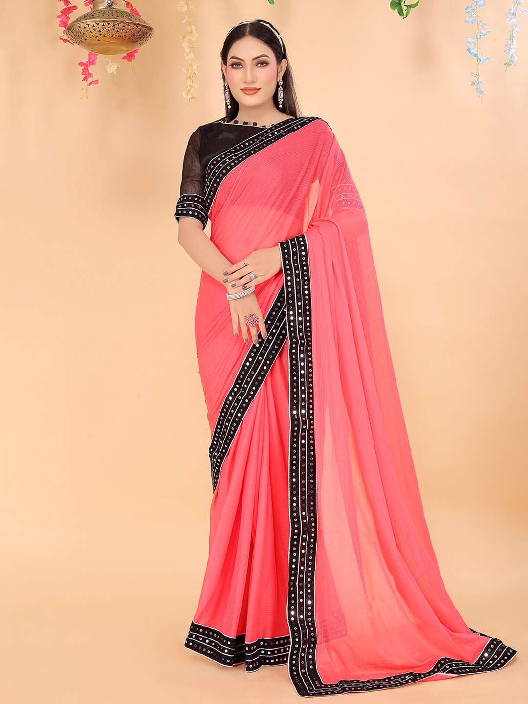 

Florence Sequinned Art Silk Saree, Pink