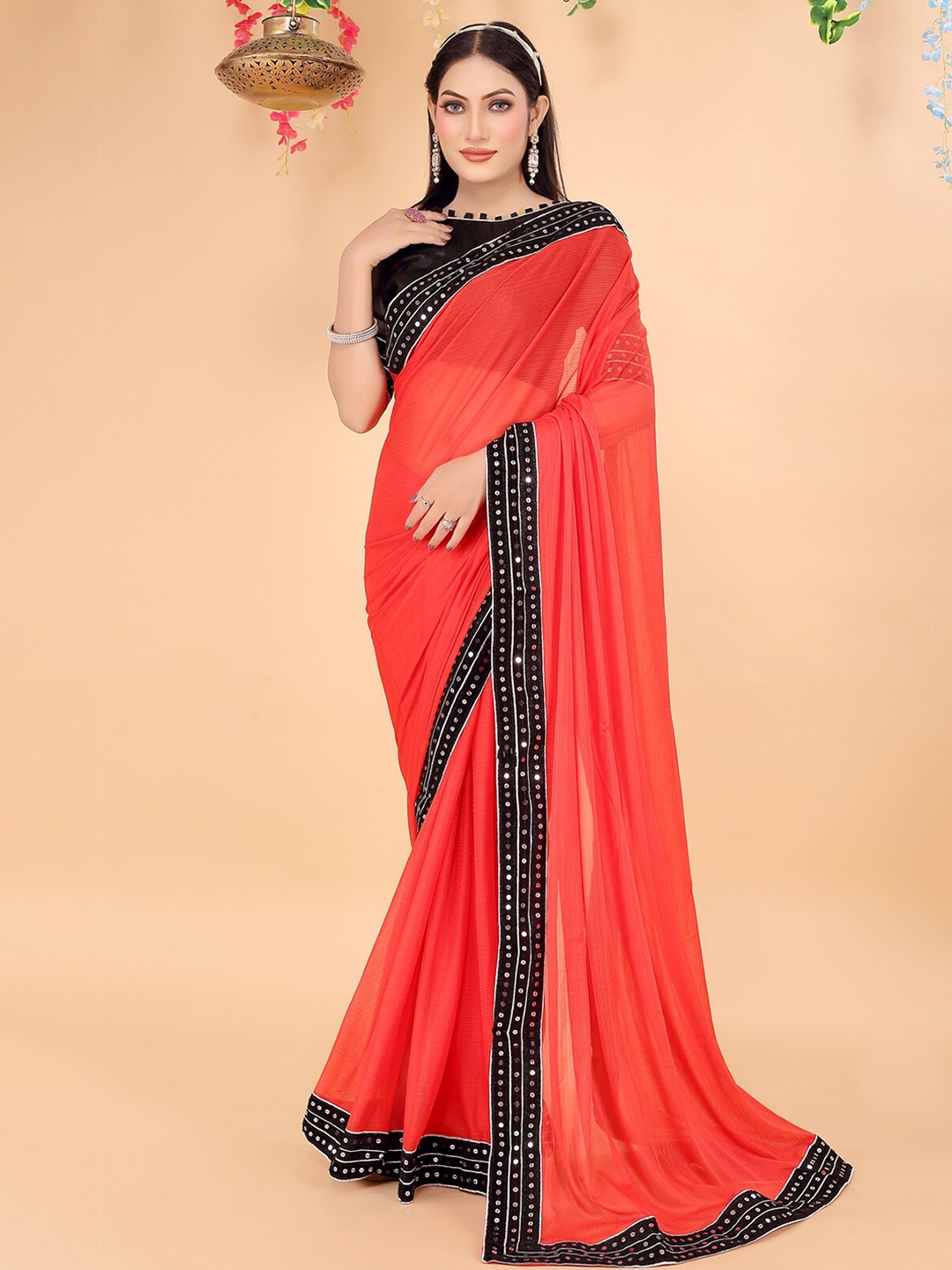 

Florence Sequinned Art Silk Saree, Red