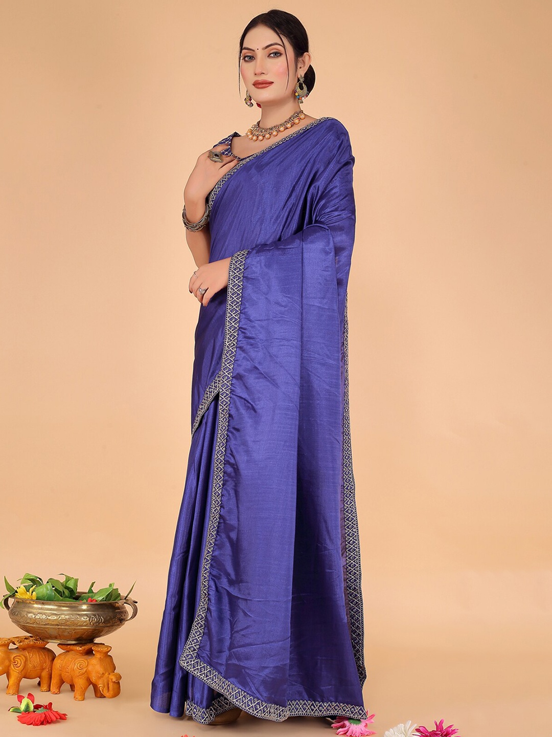 

KALINI Embroidered Art Silk Saree, Navy blue