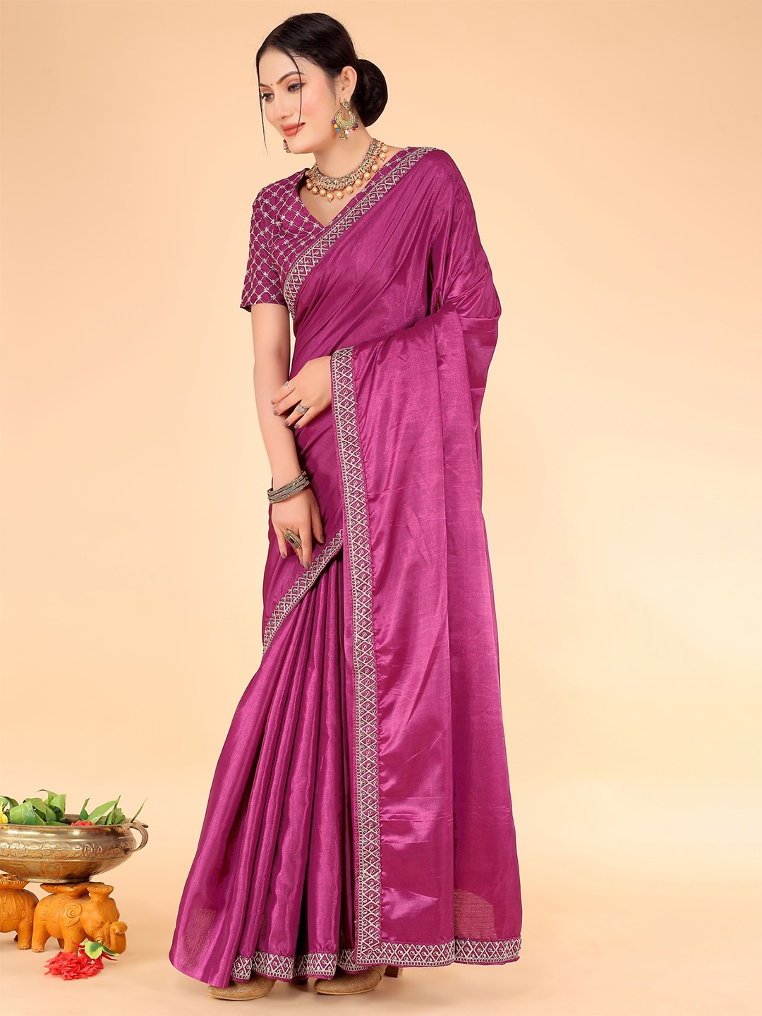 

KALINI Embroidered Art Silk Saree, Purple