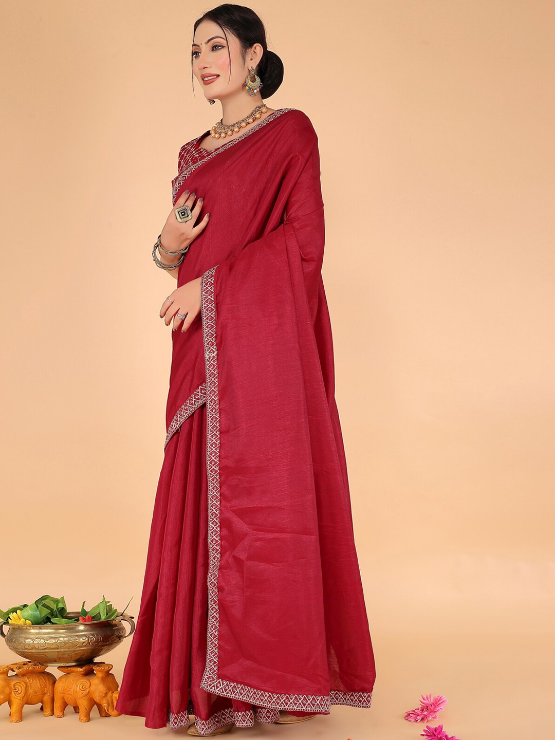 

Florence Embroidered Art Silk Saree, Maroon