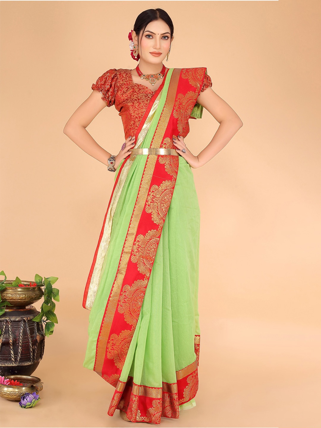 

KALINI Zari Art Silk Saree, Green
