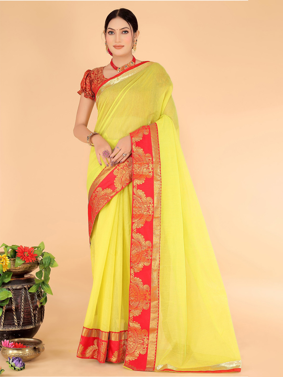 

Florence Woven Design Zari Art Silk Saree, Yellow