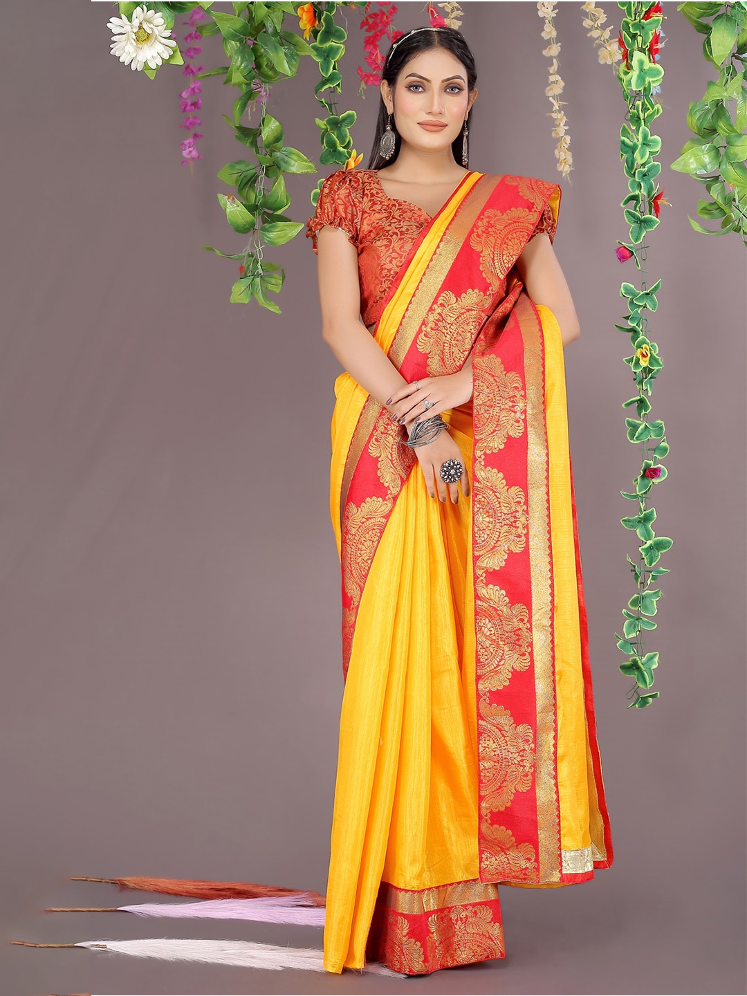 

Florence Woven Design Zari Art Silk Saree, Yellow
