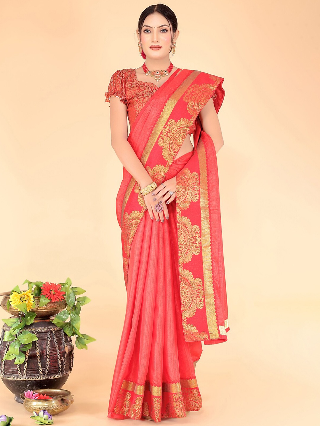 

Florence Woven Design Zari Art Silk Saree, Red