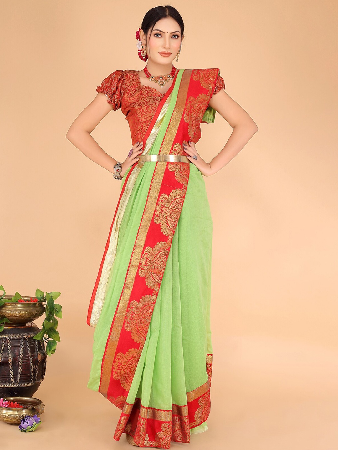 Florence Woven Design Zari Art Silk Saree, Green