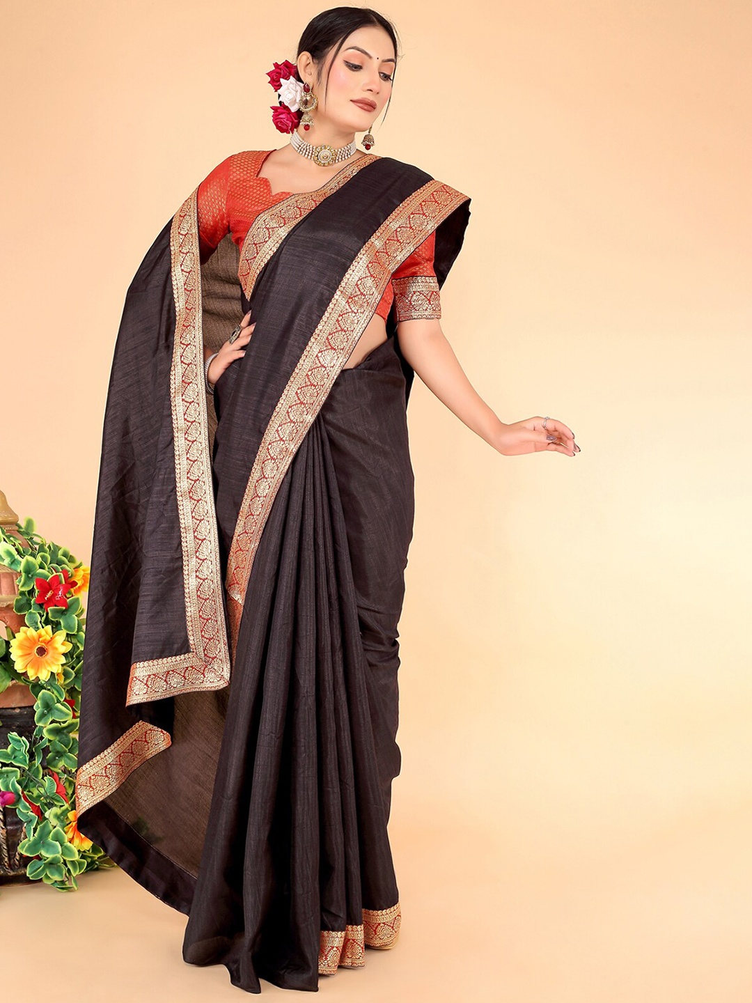 

Florence Woven Design Zari Art Silk Saree, Black