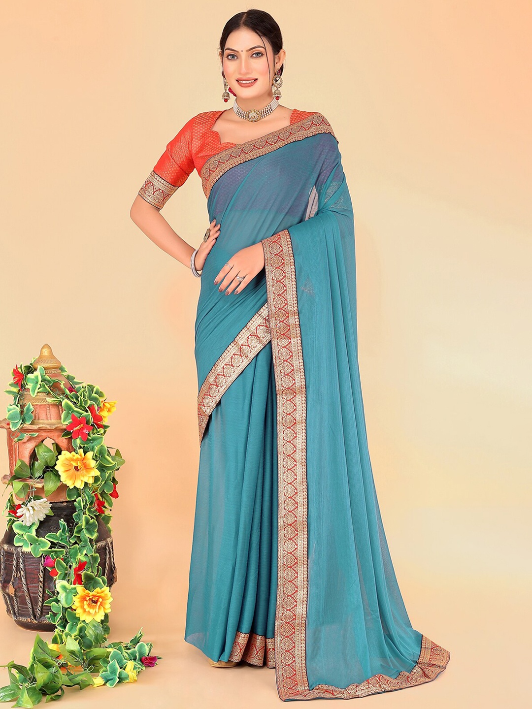 Florence Woven Design Zari Art Silk Saree, Teal