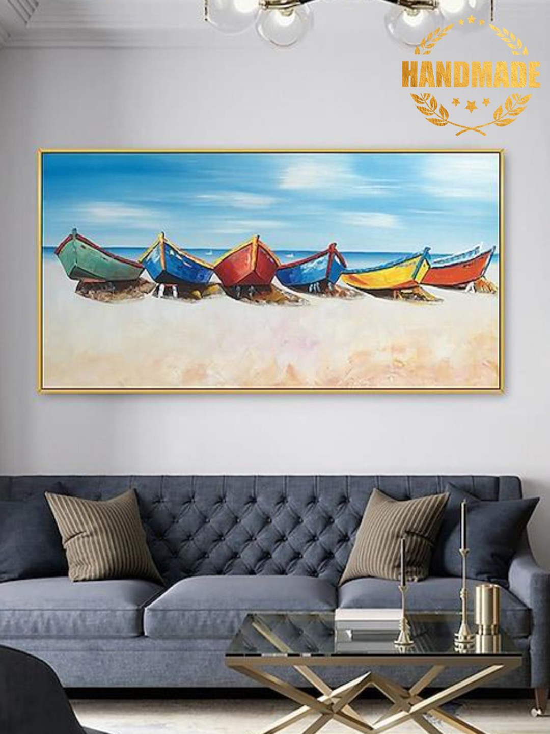 

THE HANDMADE FLAIR Blue & Yellow Framed Abstract Wall Art