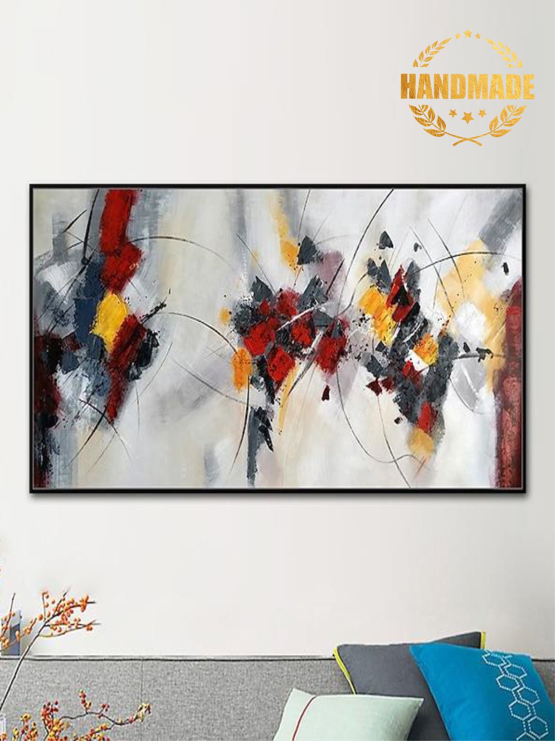 

THE HANDMADE FLAIR Grey Abstract Painting Framed Wall Art