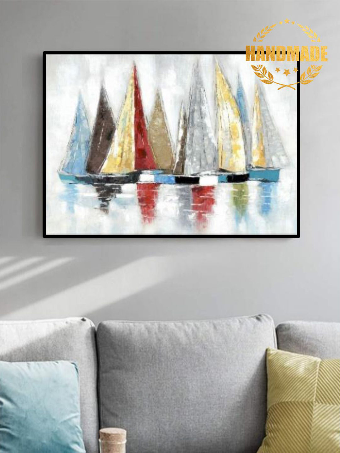 

THE HANDMADE FLAIR White & Grey Abstract Framed Painting Wall Art