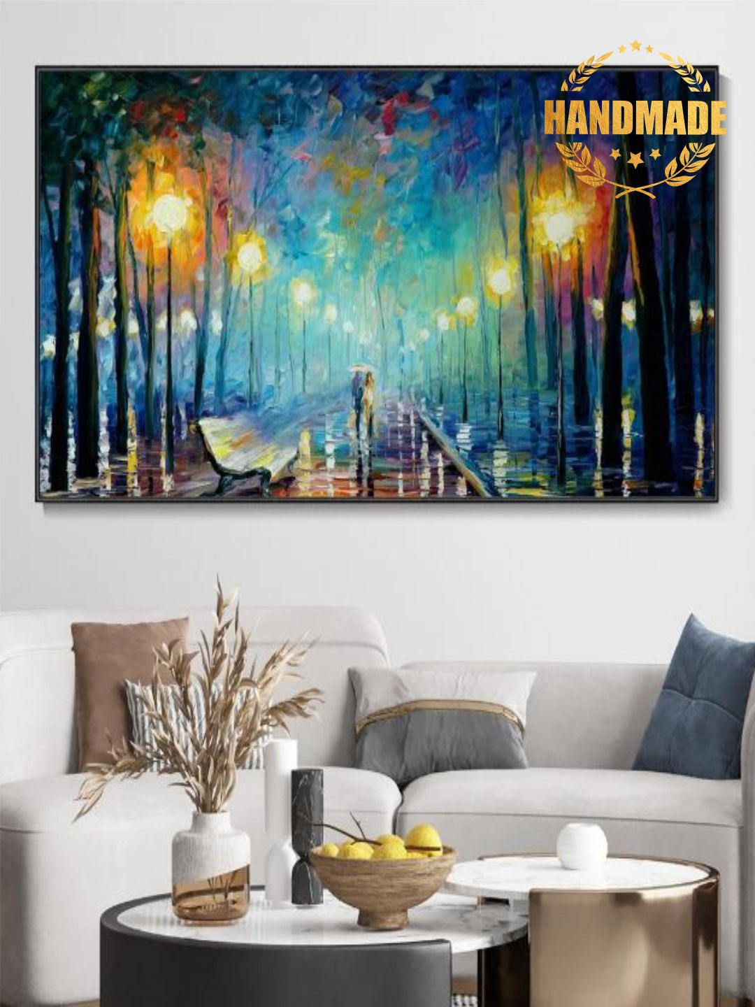 

THE HANDMADE FLAIR Blue & Black Abstract Painting Wall Art
