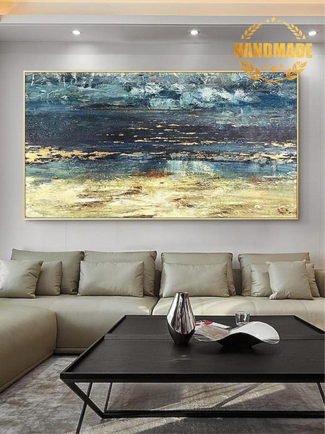 

THE HANDMADE FLAIR Abstract Painted Wall Art, Blue