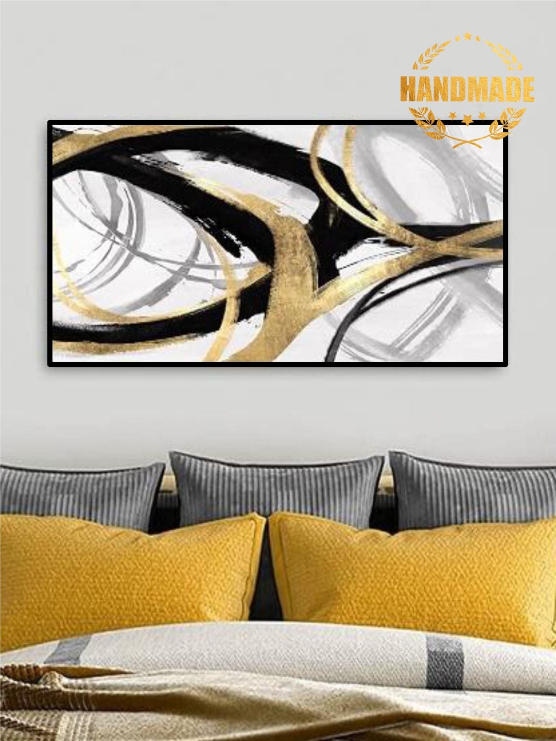 

THE HANDMADE FLAIR White & Black Abstract Painted Wall Art