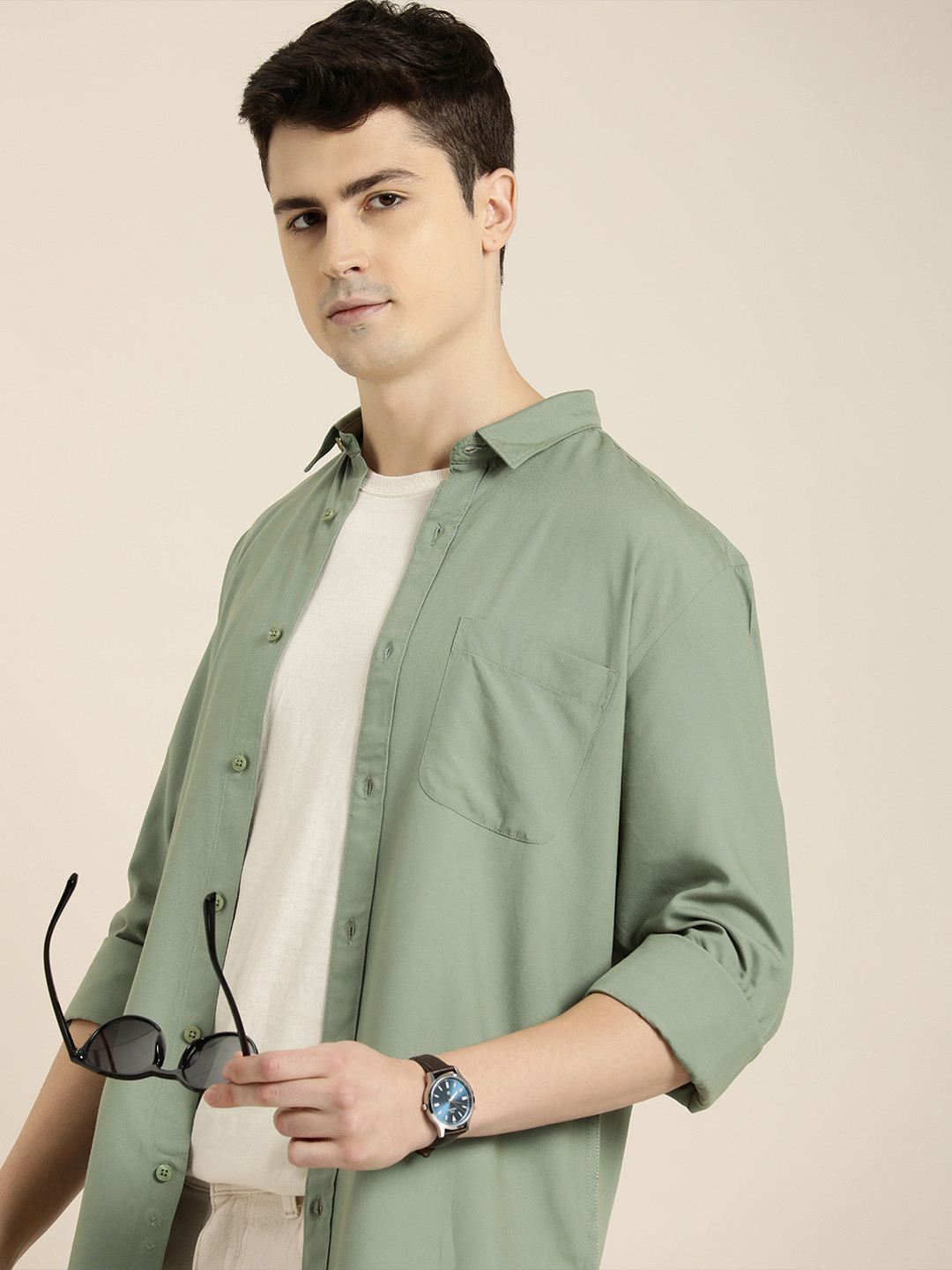 

INVICTUS Solid Slim Fit Casual Shirt, Olive