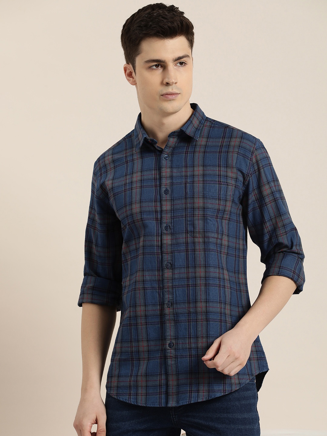 

INVICTUS Slim Fit Checked Pure Cotton Casual Shirt, Blue