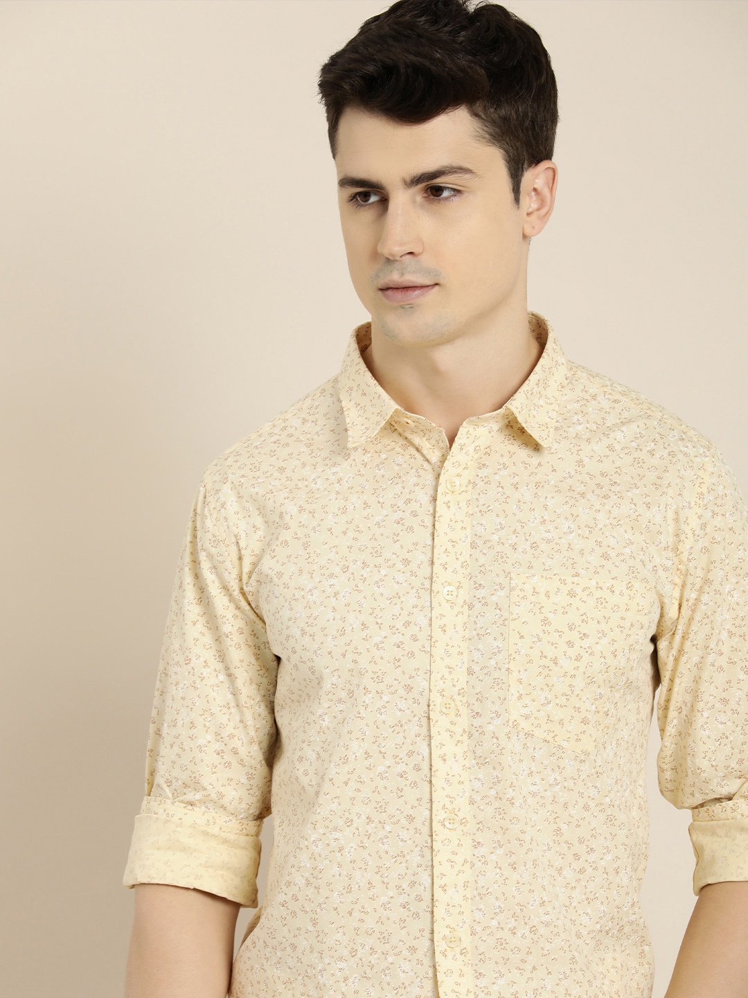 

INVICTUS Slim Fit Floral Printed Pure Cotton Casual Shirt, Yellow