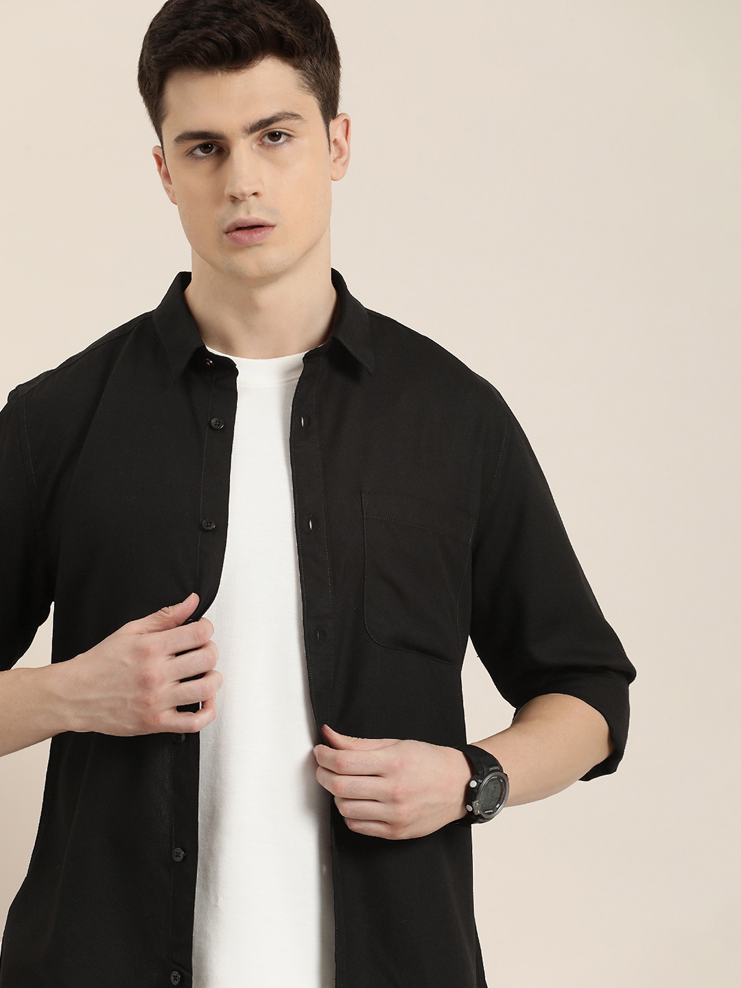 

INVICTUS Slim Fit Solid Casual Shirt, Black