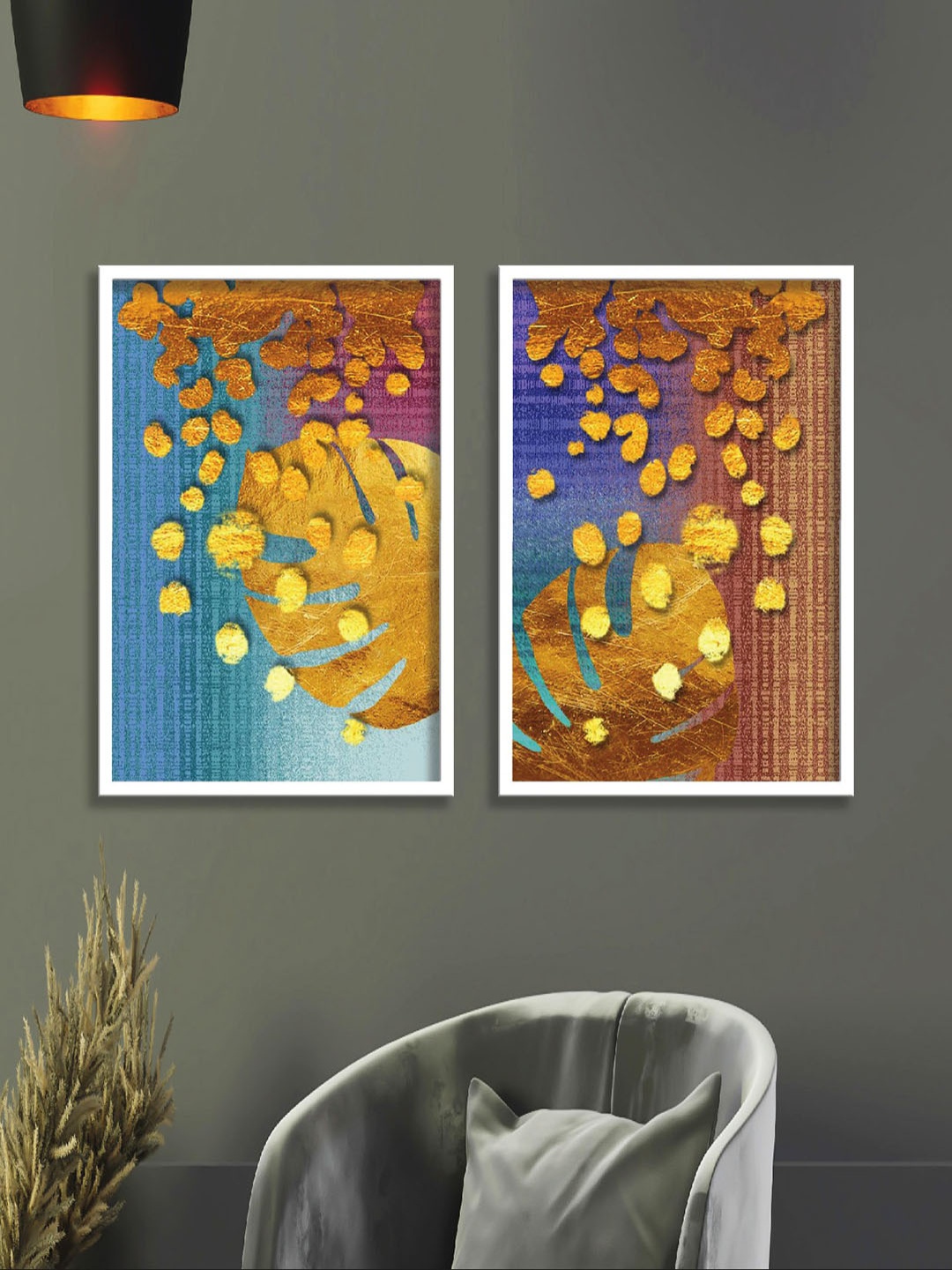 

SAF 2-Pcs Blue & Purple Painted UV Coating Wall Arts, Multi