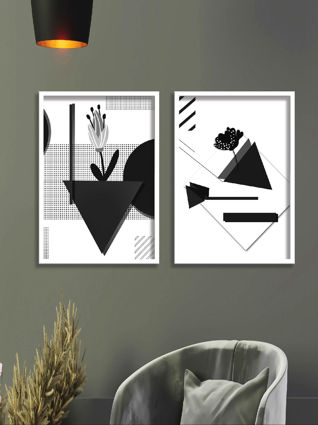 

SAF 2 Pcs White and Black Abstract Wall Painting