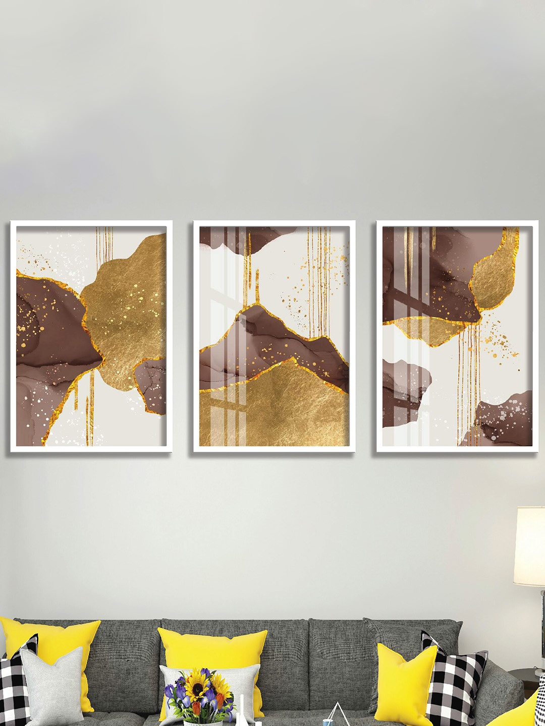 

SAF 3 Pieces White & Brown Abstract Painting Wall Art