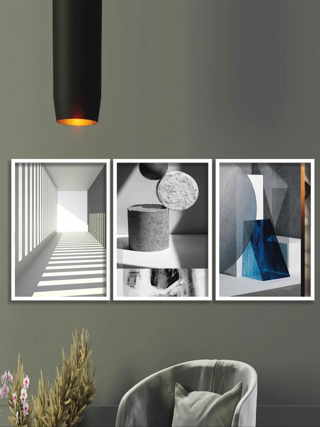 

SAF 3 Pcs Grey & White Modern Art Wall Art