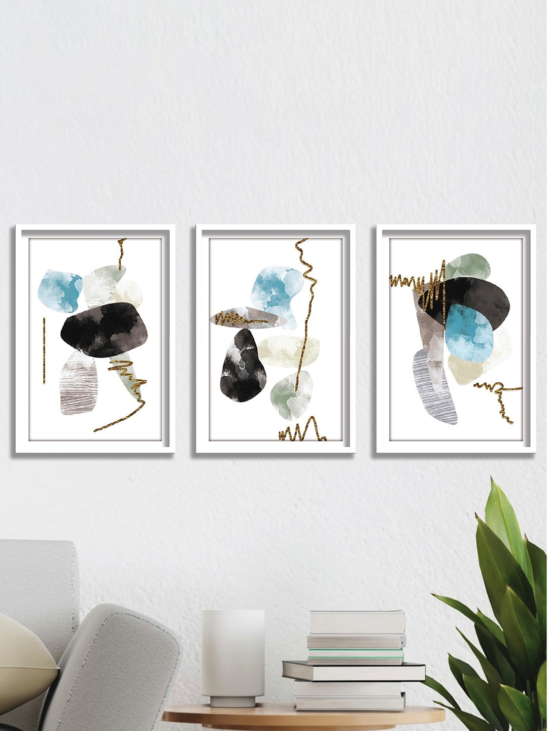 

SAF White 3-Pieces Modern Art Printed Framed Wall Art