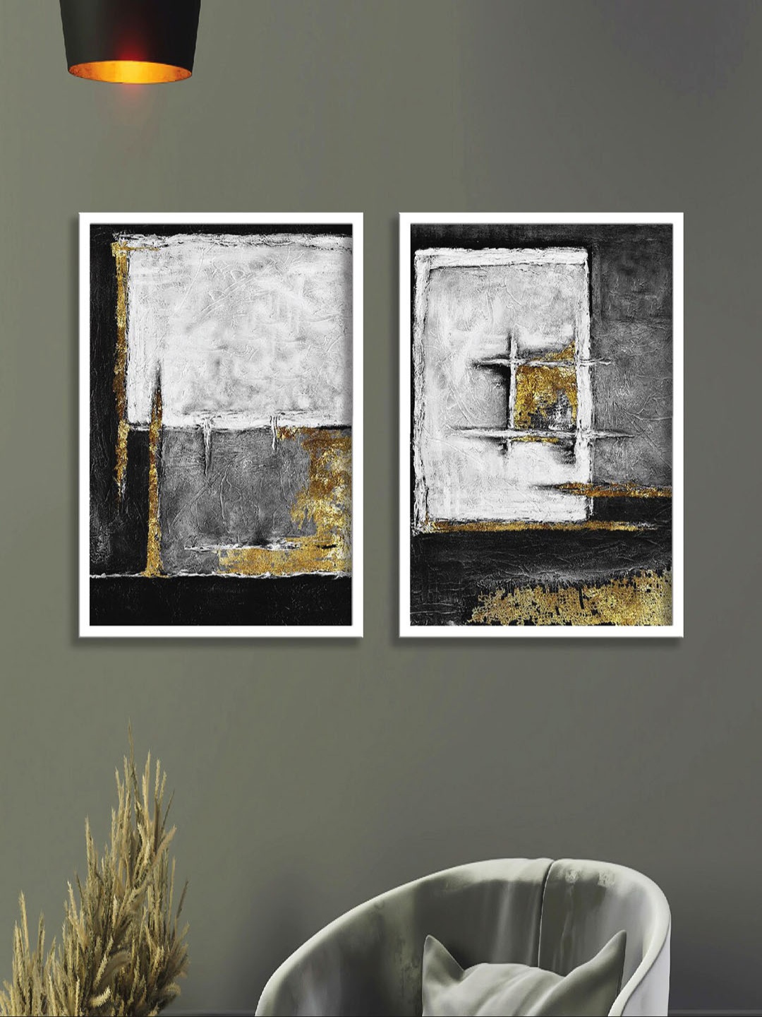 

SAF White & Black 2-Pieces Abstract Printed Framed Wall Art