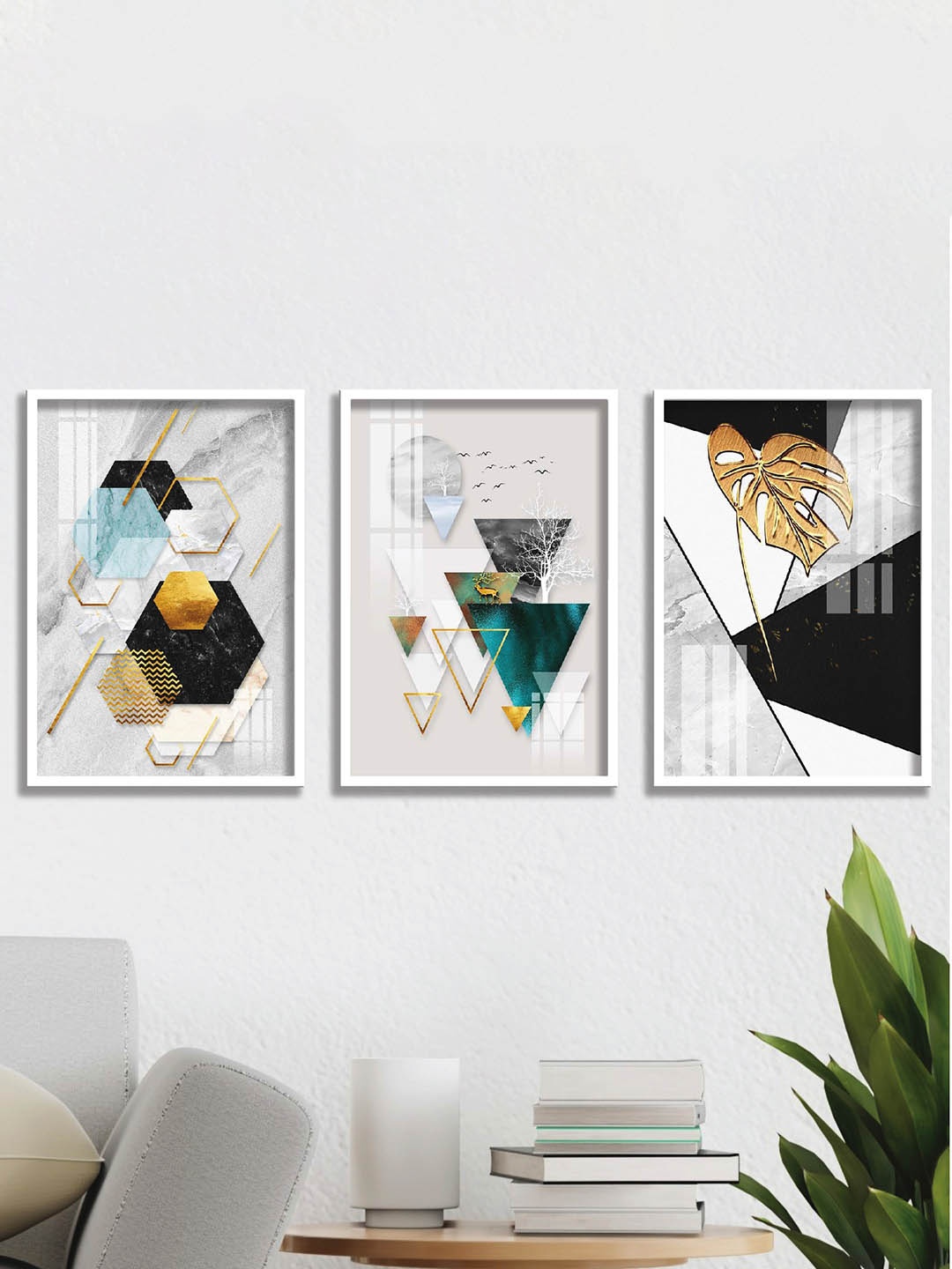 

SAF Black & White 3-Pieces Abstract Printed Framed Wall Art