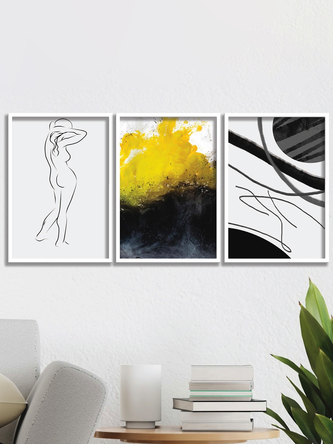 

SAF White & Black 3-Pieces Modern Art Printed Framed Wall Art