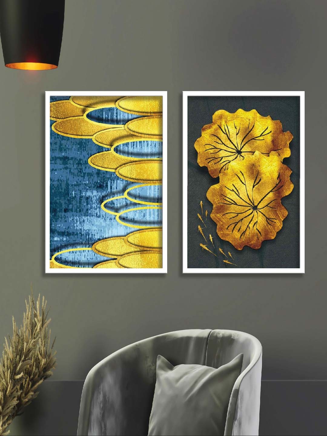 

SAF Yellow & Blue 2-Pieces Abstract Printed Framed Wall Art