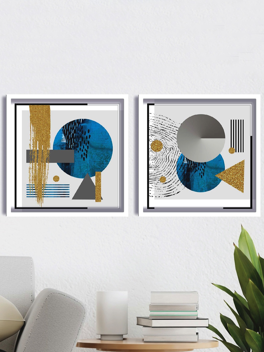 

SAF White & Blue 2-Pieces Abstract Printed Framed Wall Art