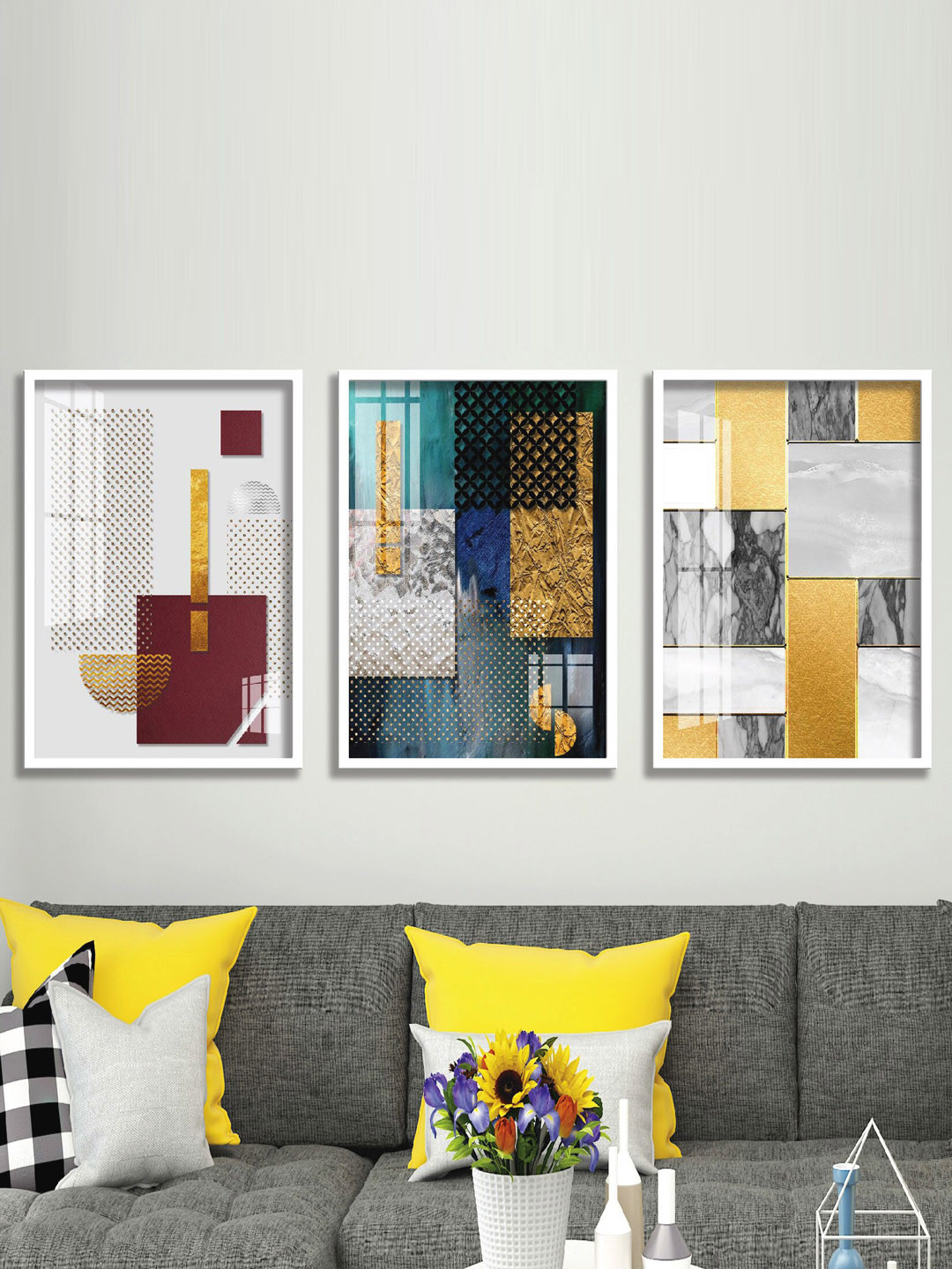

SAF White & Grey 3-Pieces Abstract Printed Framed Wall Art