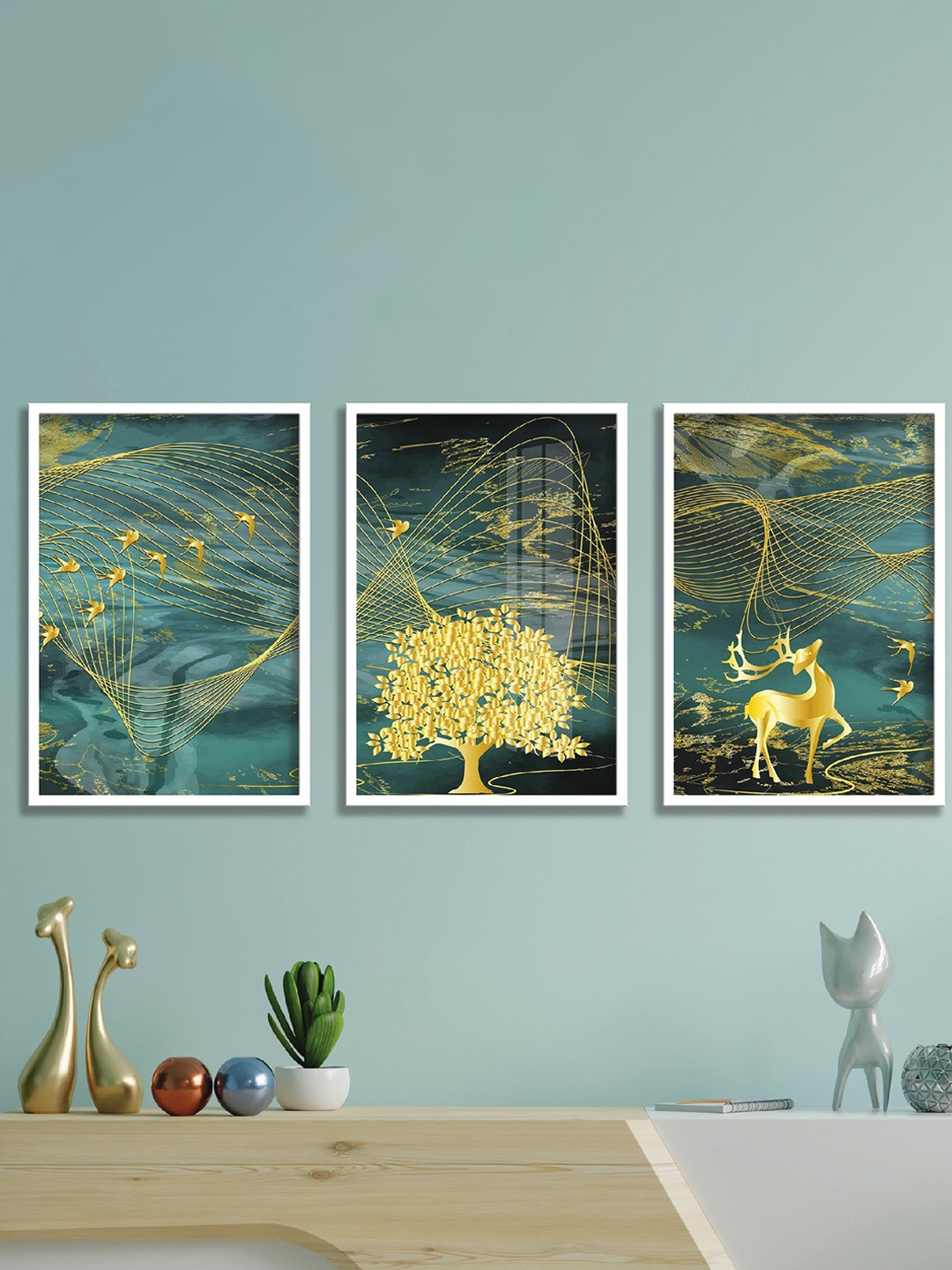 

SAF Green & Yellow 3-Pieces Nature Art Printed Framed Wall Art